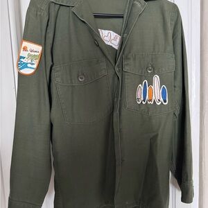 Green Military Style Jacket with Surfboard Patches